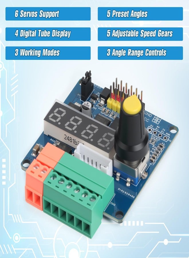 Starry RC Servo Tester 6-Channel Servo Controller Board-PWM Speed/Angle Adjustable, 90/180/270 Degree 3 Modes for Servo Testing Robotic Arms MG995/SG90 - Image 3